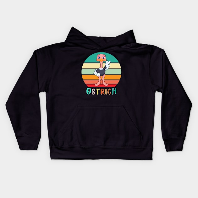 Vintage Retro Ostrich Kids Hoodie by adrinalanmaji